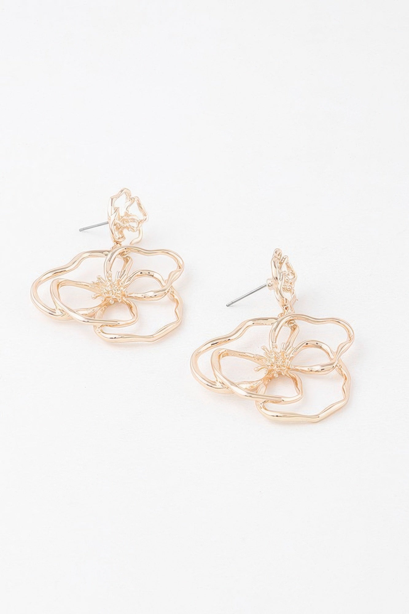 Doodle Flower Drop Earrings, gold-tone leaflike flower drop with textured center