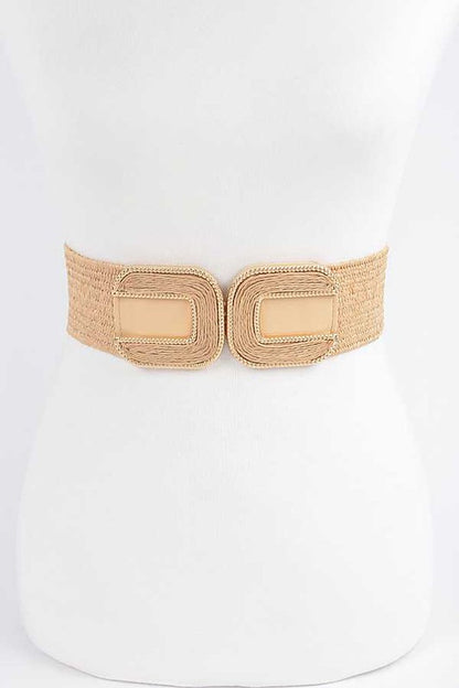 Double Buckle Faux Straw Elastic Belt - Tigbul's Variety Fashion Shop