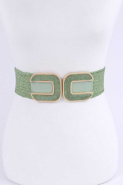 Double Buckle Faux Straw Elastic Belt - Tigbul's Variety Fashion Shop