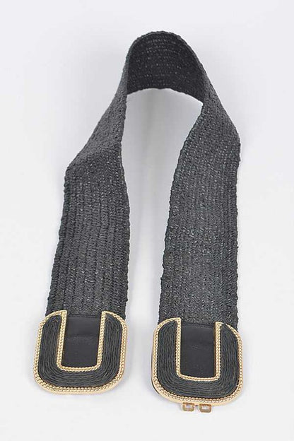Double Buckle Faux Straw Elastic Belt - Tigbul's Variety Fashion Shop