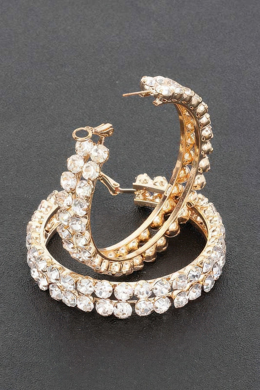 Double Layered Rhinestones Hoop Earrings - Tigbul's Variety Fashion Shop