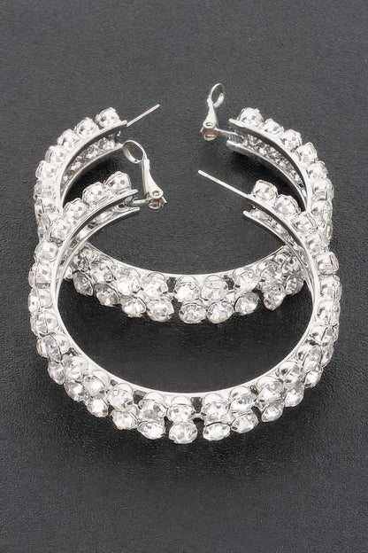 Double Layered Rhinestones Hoop Earrings - Tigbul's Variety Fashion Shop