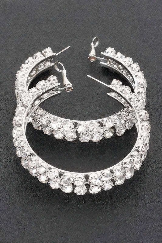 Double Layered Rhinestones Hoop Earrings - Tigbul's Variety Fashion Shop