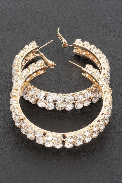 Double Layered Rhinestones Hoop Earrings - Tigbul's Variety Fashion Shop