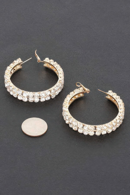 Double Layered Rhinestones Hoop Earrings - Tigbul's Variety Fashion Shop