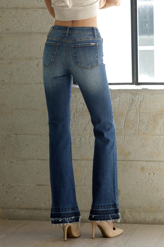 Double Released Frayed Hem Flare Jeans - Tigbul's Variety Fashion Shop