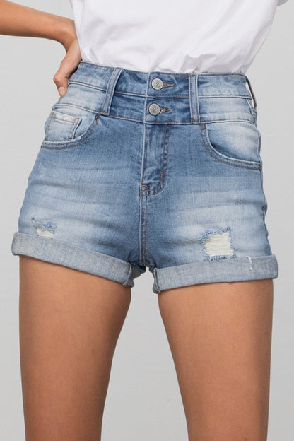 Double Waistband Denim Shorts - Tigbul's Variety Fashion Shop