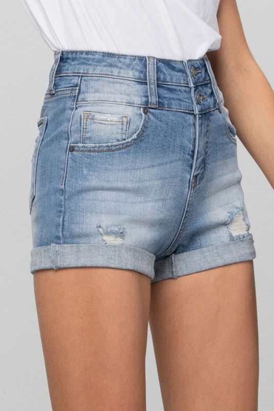 Double Waistband Denim Shorts - Tigbul's Variety Fashion Shop