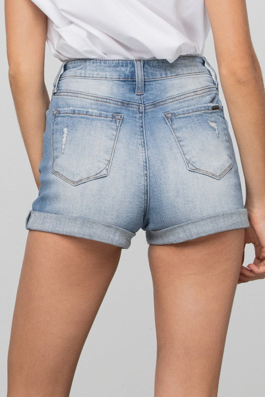 Double Waistband Denim Shorts - Tigbul's Variety Fashion Shop
