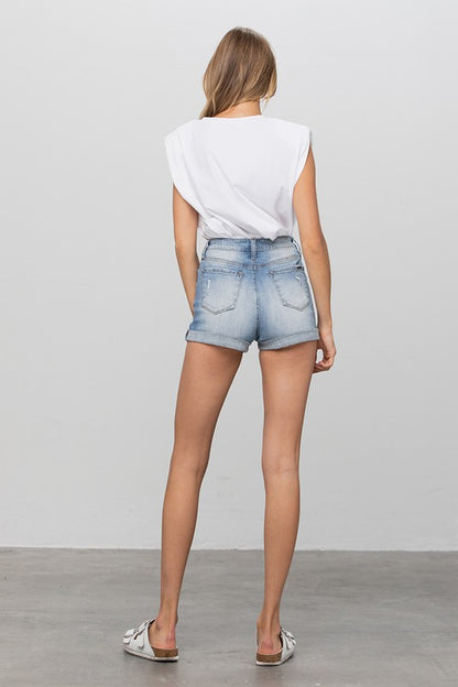 Double Waistband Denim Shorts - Tigbul's Variety Fashion Shop