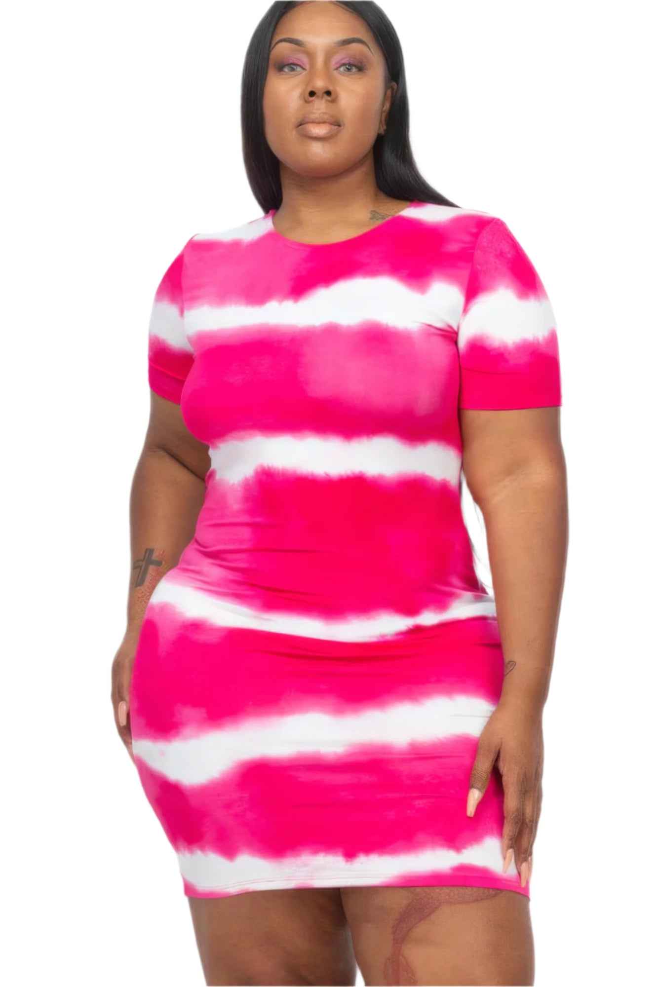 Plus Size Tie-dye Print Bodycon Dress - Tigbul's Variety Fashion Shop