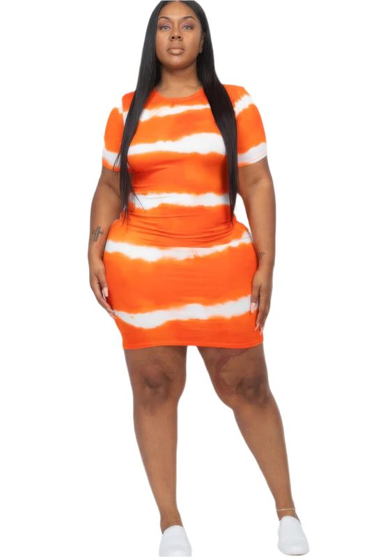 Plus Size Tie-dye Print Bodycon Dress - Tigbul's Variety Fashion Shop