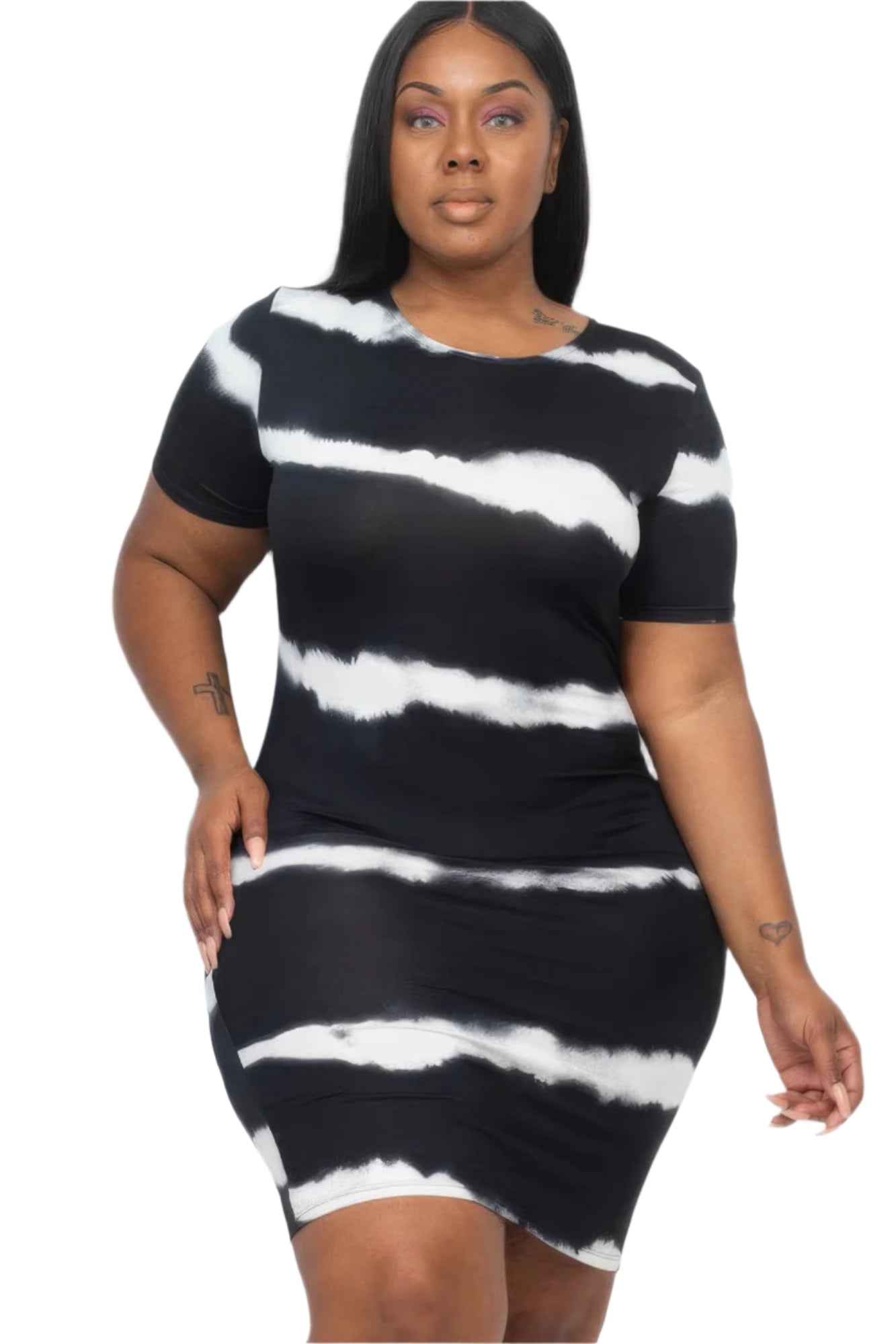 Plus Size Tie-dye Print Bodycon Dress - Tigbul's Variety Fashion Shop