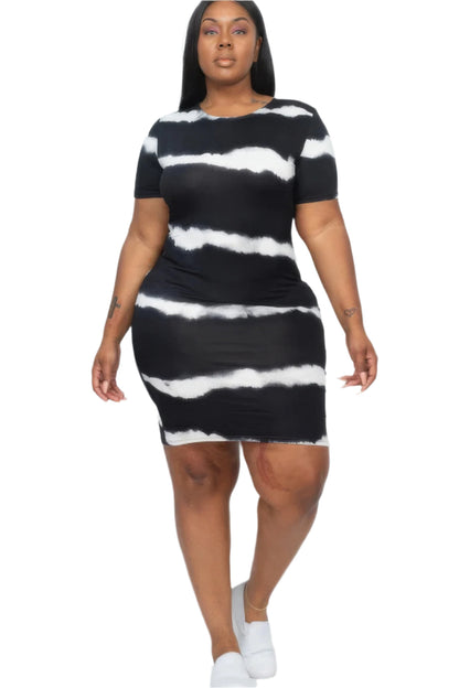 Plus Size Tie-dye Print Bodycon Dress - Tigbul's Variety Fashion Shop