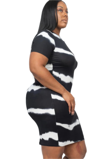 Plus Size Tie-dye Print Bodycon Dress - Tigbul's Variety Fashion Shop