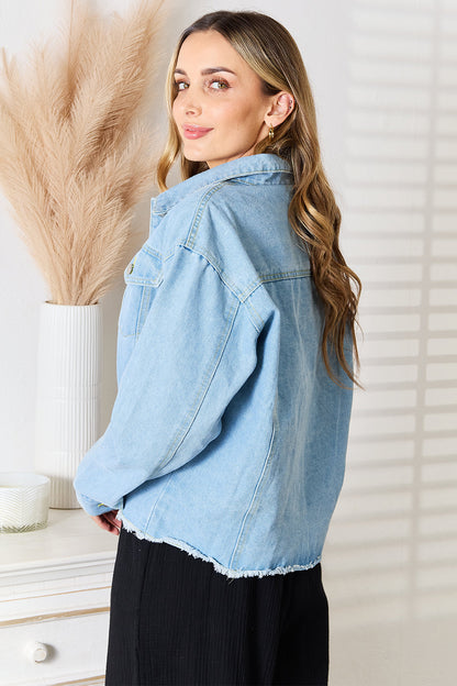 Dropped Shoulder Raw Hem Denim Jacket - Tigbul's Variety Fashion Shop