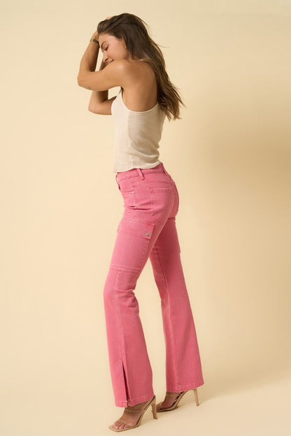 Dusty Pink Slim Cargo Bootcut Jeans - Tigbul's Variety Fashion Shop