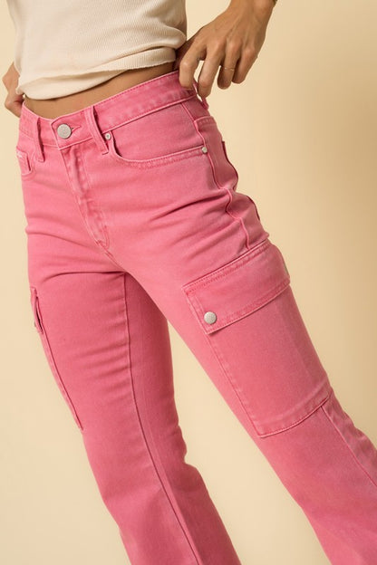 Dusty Pink Slim Cargo Bootcut Jeans - Tigbul's Variety Fashion Shop