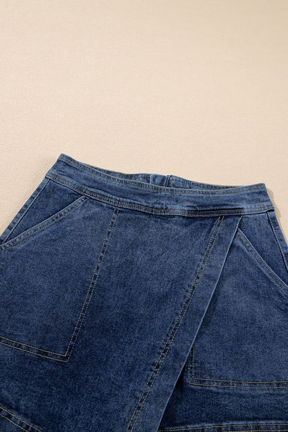 Asymmetrical Denim Skort with Pockets - Tigbul's Variety Fashion Shop