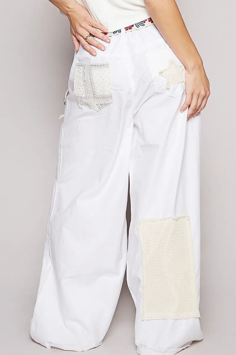 POL Raw Hem Star Patch Wide Leg Pants - Tigbul's Variety Fashion Shop