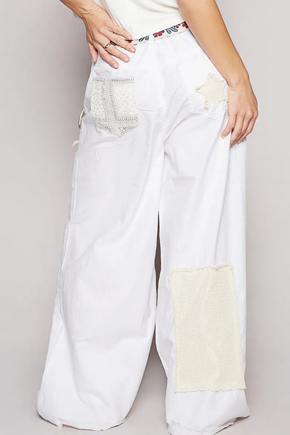 POL Raw Hem Star Patch Wide Leg Pants - Tigbul's Variety Fashion Shop
