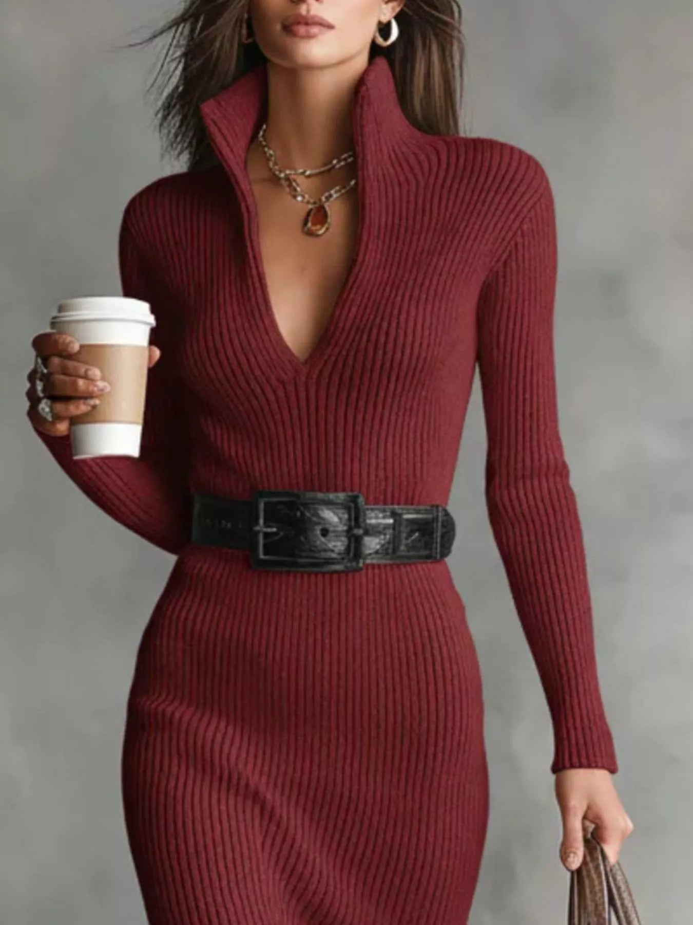 Full Size Ribbed Knit Turtleneck Sweater Dress Plus Size - Tigbul's Variety Fashion Shop