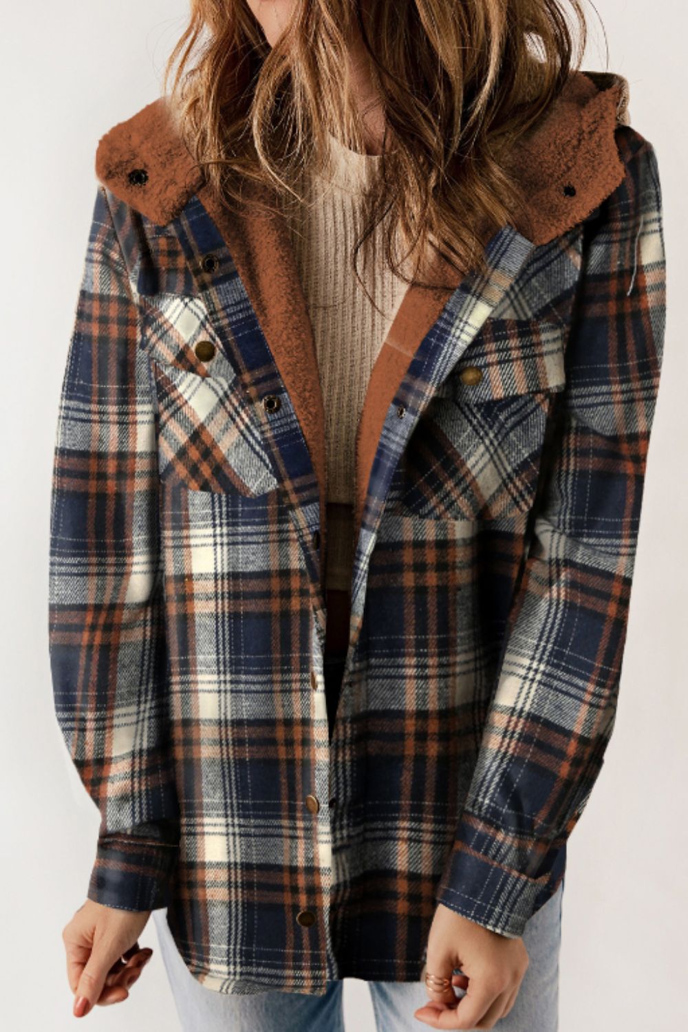 Plaid Button Up Long Sleeve Hooded Jacket - Tigbul's Variety Fashion Shop