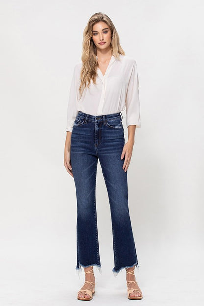 High Rise Distressed Hem Kick Flare Jeans - Tigbul's Variety Fashion Shop