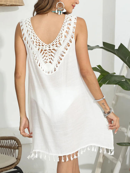 Tassel Scoop Neck Wide Strap Cover-Up - Tigbul's Variety Fashion Shop