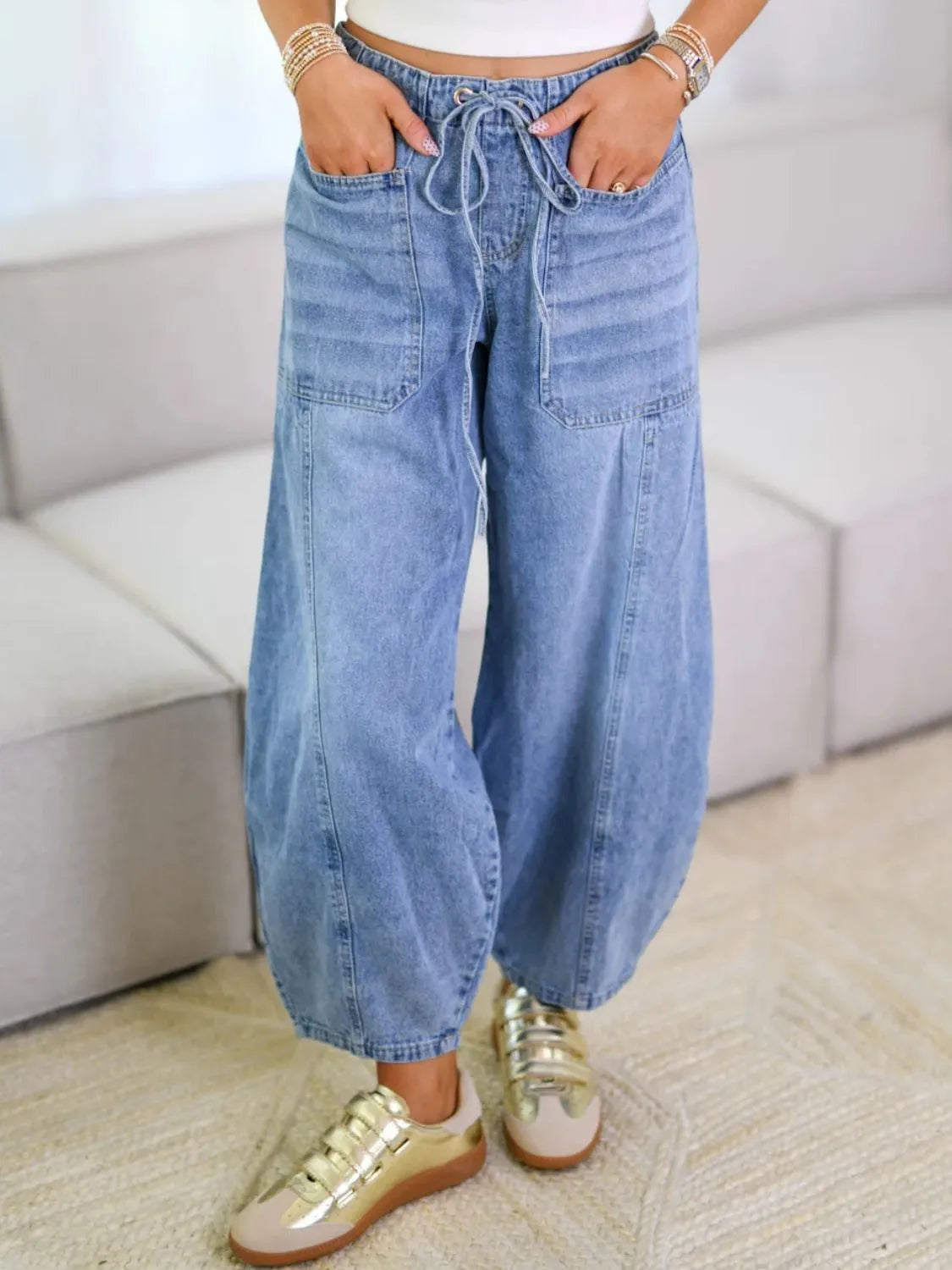 Tied Wide Leg Jeans - Tigbul's Variety Fashion Shop