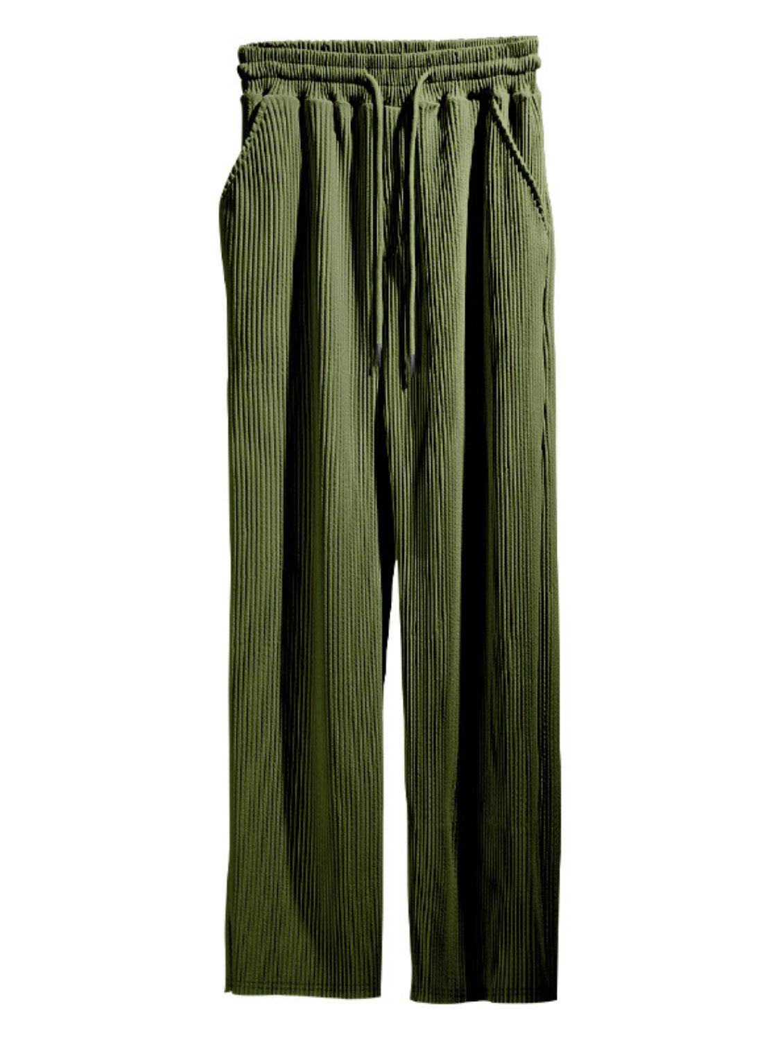 Men's Full Size Ribbed Drawstring Wide Leg Pants - Tigbul's Variety Fashion Shop