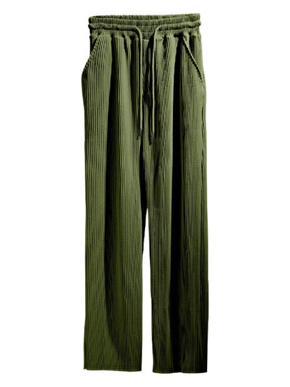 Men's Full Size Ribbed Drawstring Wide Leg Pants - Tigbul's Variety Fashion Shop