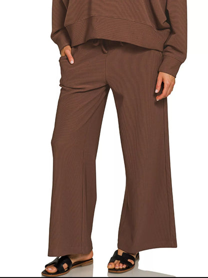 Zenana Ribbed Round Neck Pullover and Drawstring Pants Set - Tigbul's Variety Fashion Shop