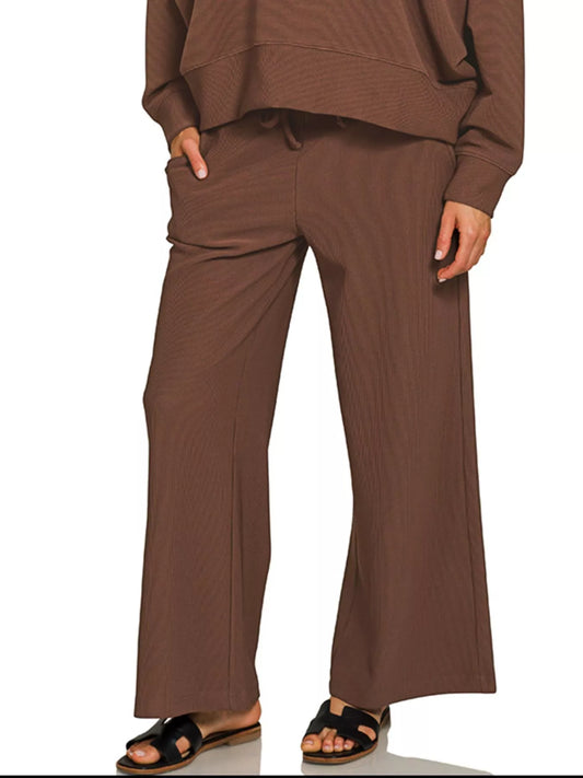 Zenana Ribbed Round Neck Pullover and Drawstring Pants Set - Tigbul's Variety Fashion Shop