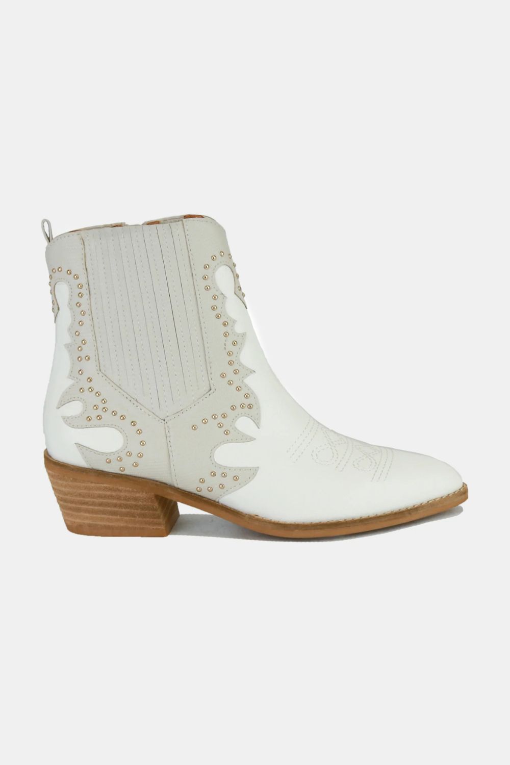 White Studded Detail Point Toe Boots