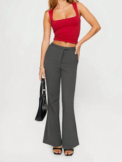 High Waist Flare Leg Trousers - Tigbul's Variety Fashion Shop