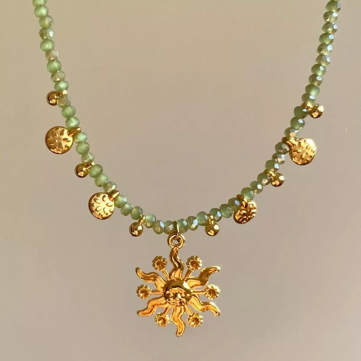 14K Gold-Plated Bead Sun Pendant Necklace - Tigbul's Variety Fashion Shop