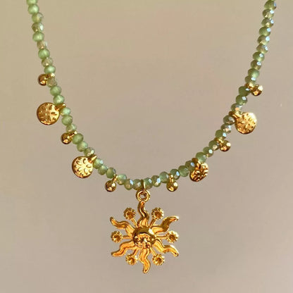 14K Gold-Plated Bead Sun Pendant Necklace - Tigbul's Variety Fashion Shop