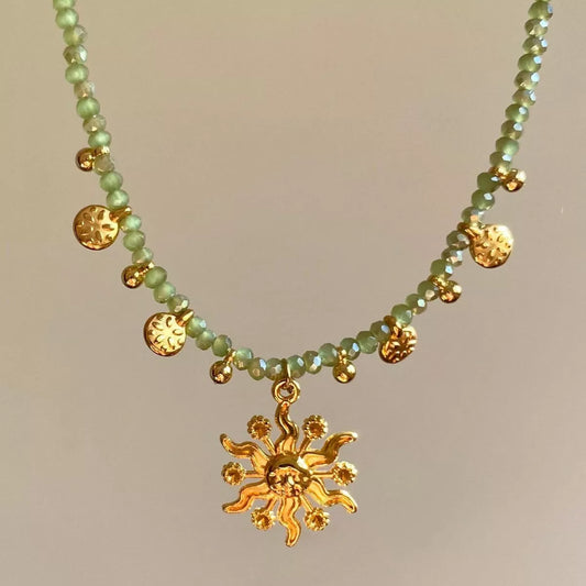14K Gold-Plated Bead Sun Pendant Necklace - Tigbul's Variety Fashion Shop