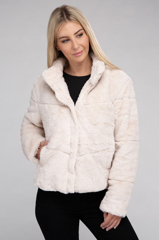 Fluffy Zip-Up Sweater Jacket - Tigbuls Variety Fashion