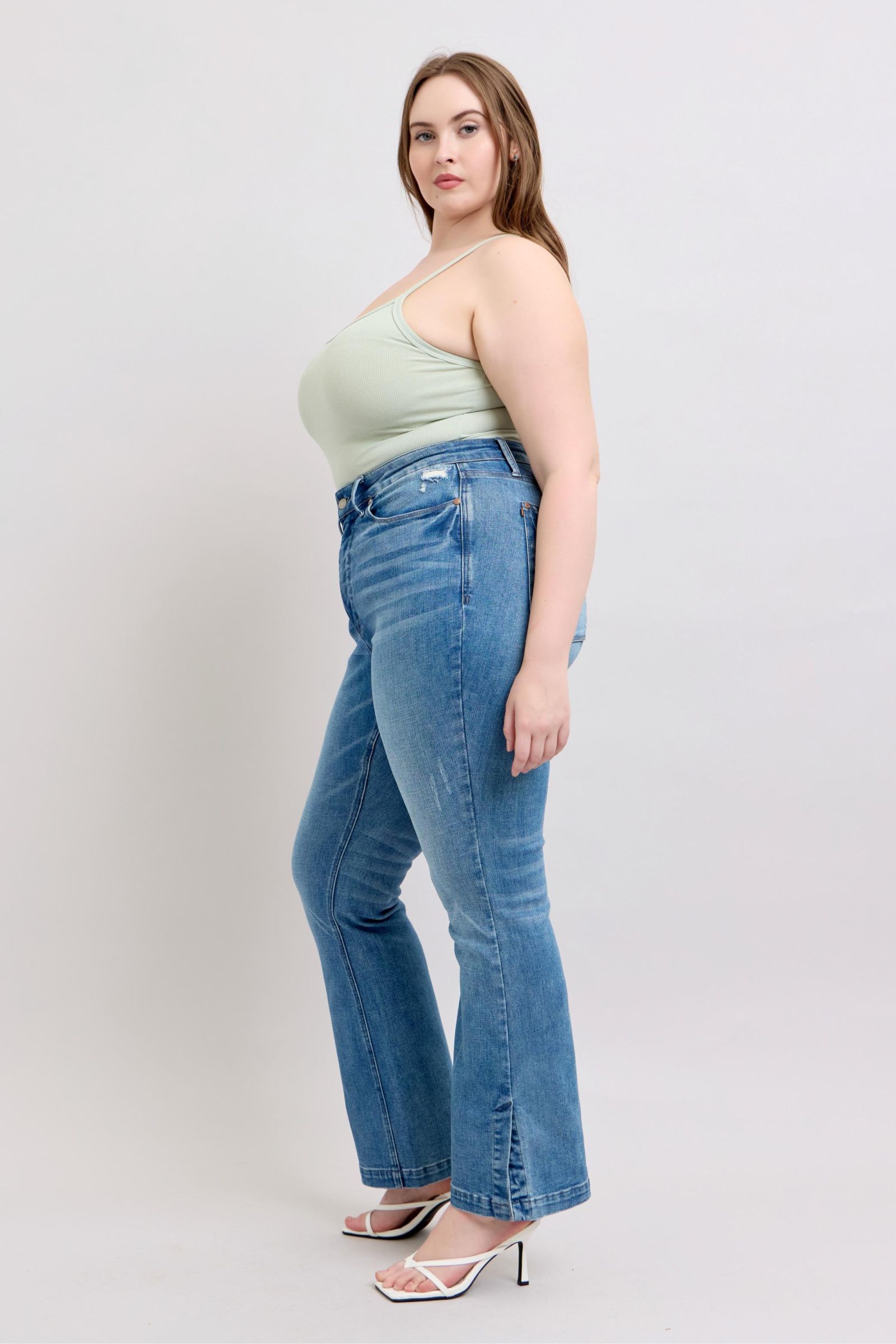 Judy Blue HW Tummy Control Vintage Wash Side Slit Slim Boot Jeans - Tigbul's Variety Fashion Shop