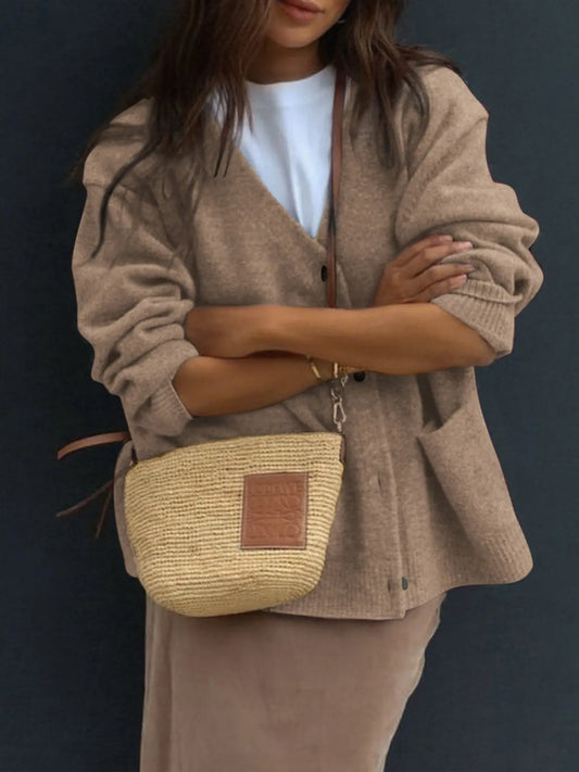 Button-Front Long Sleeve Cardigan - Tigbul's Variety Fashion Shop