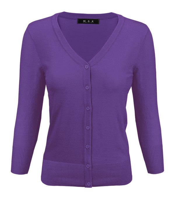 V-Neck Button Down Knit Cardigan Sweater - Tigbul's Variety Fashion Shop