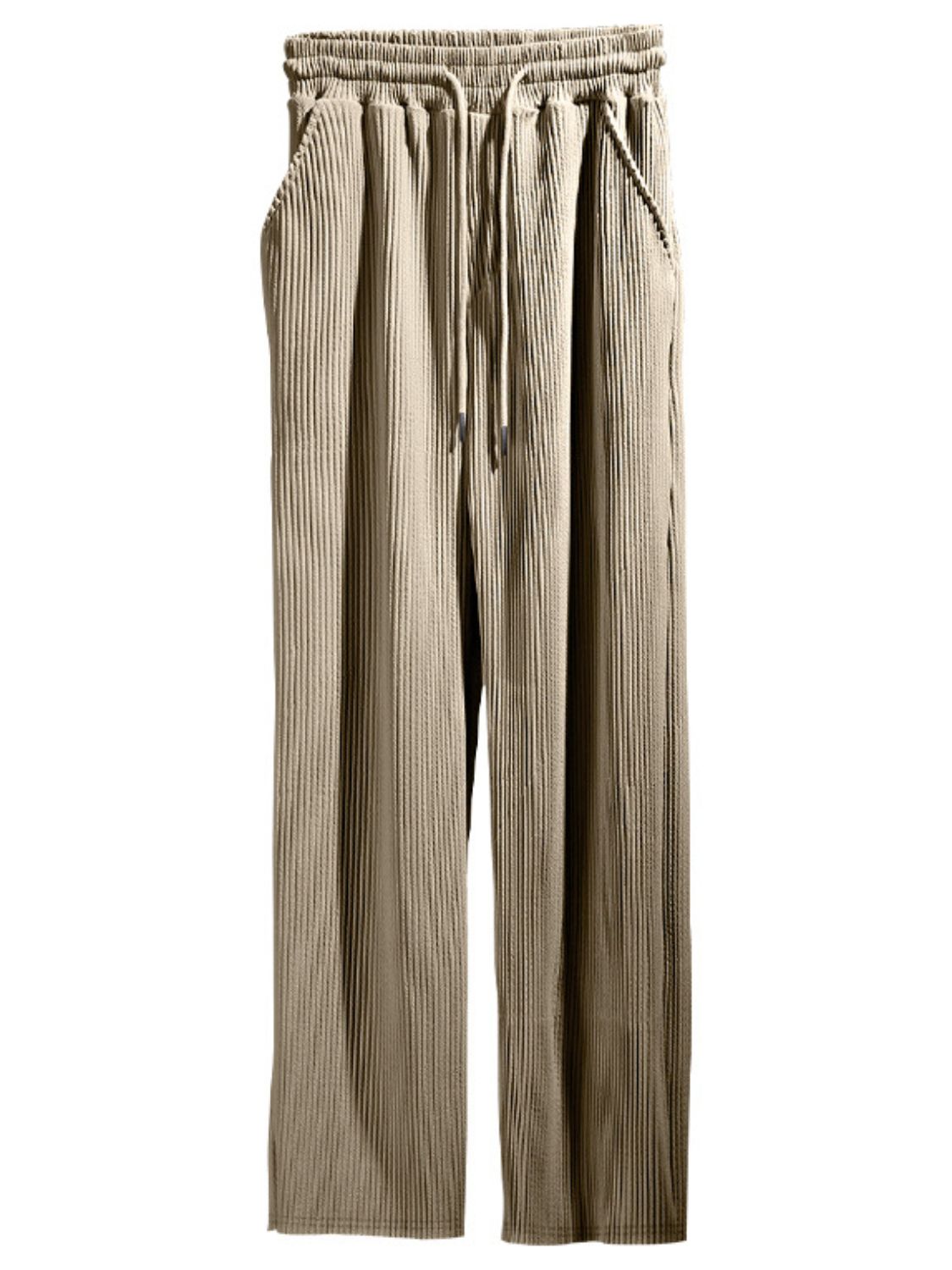 Men's Full Size Ribbed Drawstring Wide Leg Pants - Tigbul's Variety Fashion Shop