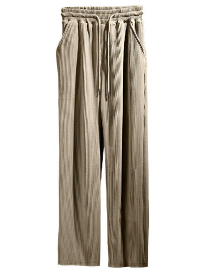 Men's Full Size Ribbed Drawstring Wide Leg Pants - Tigbul's Variety Fashion Shop