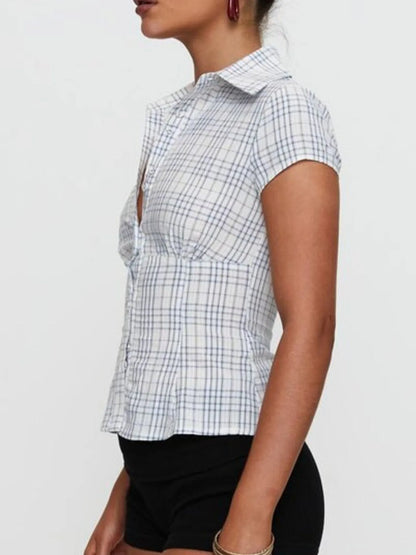 Plaid Short Sleeve Button-Up Shirt - Tigbul's Variety Fashion Shop