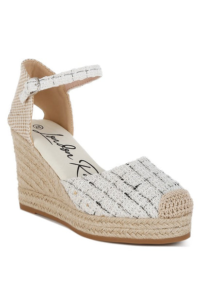 Regatta Tweed Round Toe Woven 4 in. Wedge Heel Sandals - Tigbul's Variety Fashion Shop