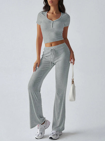Casual Ribbed Short Sleeve Top and Pants Set - Tigbul's Variety Fashion Shop