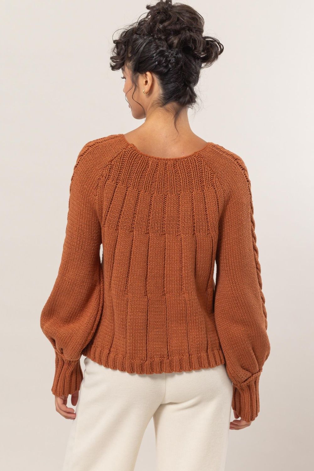 HYFVE Cable-Knit Round Neck Raglan Sleeve Sweater - Tigbul's Variety Fashion Shop