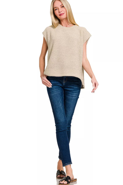 Zenana Oversized Crew Neck Sweater Vest - Tigbul's Variety Fashion Shop